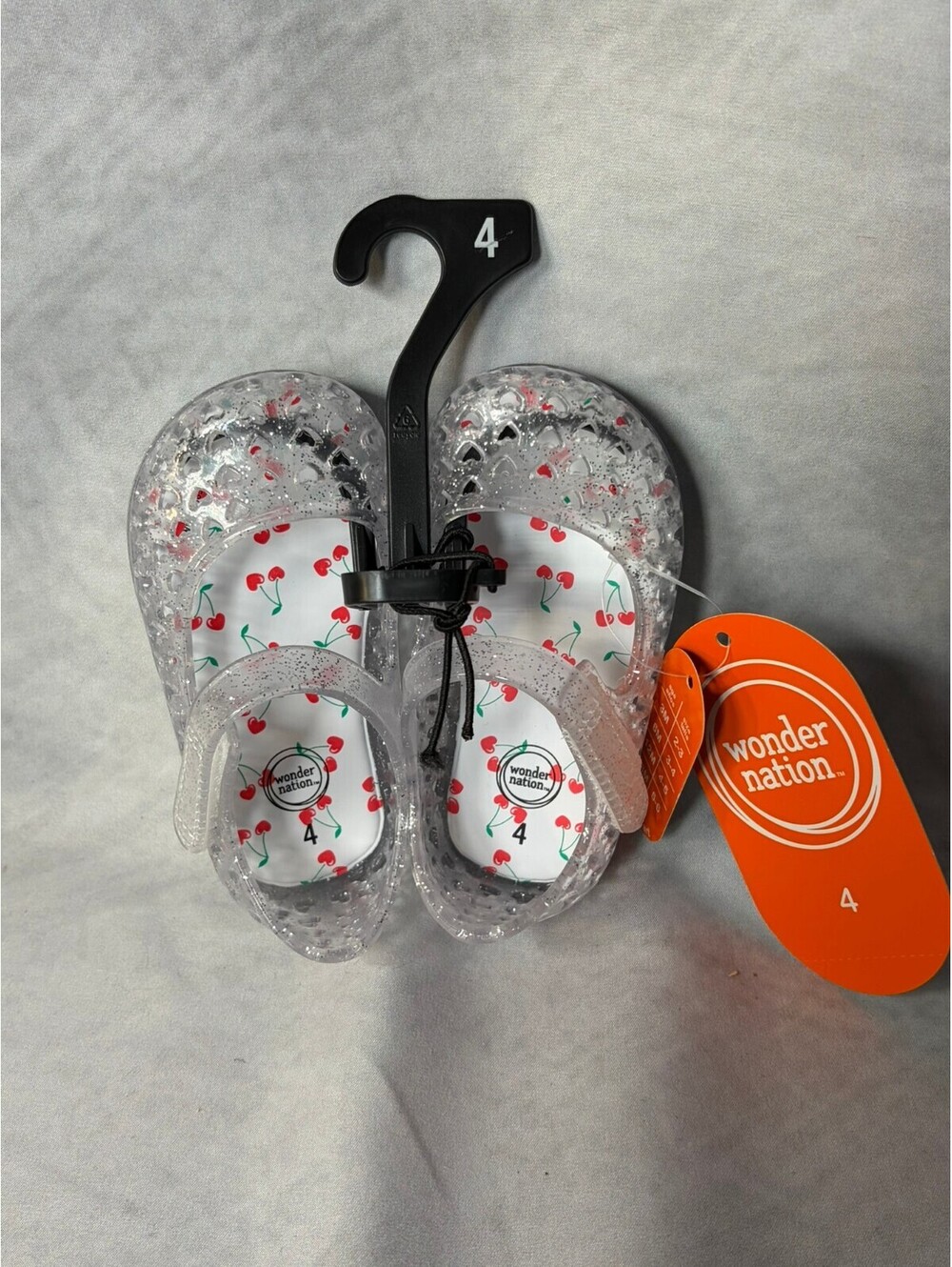 Wonder Nation Infant Girls Size 4 Clear Glitter Jelly Sandals Cherry Print NWT
